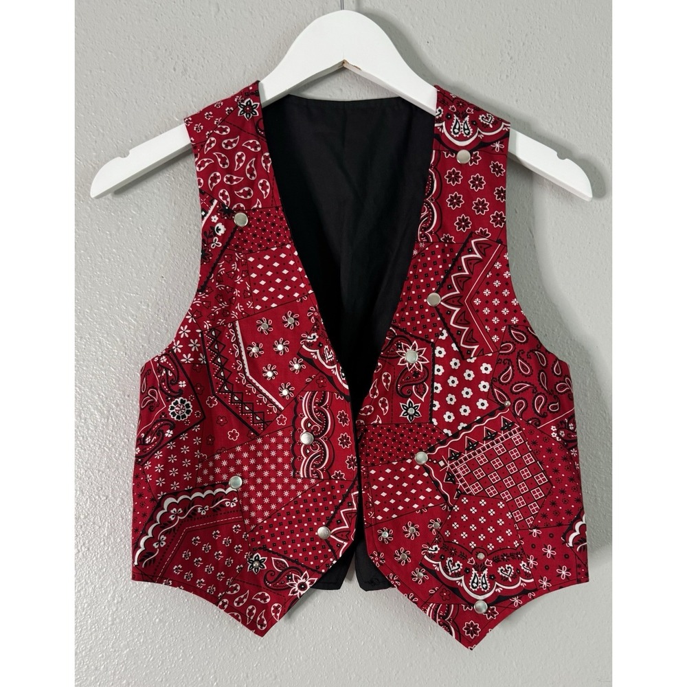 Handmade Red Bandana Patchwork Studded Western Cowgirl Vest Rockabilly S